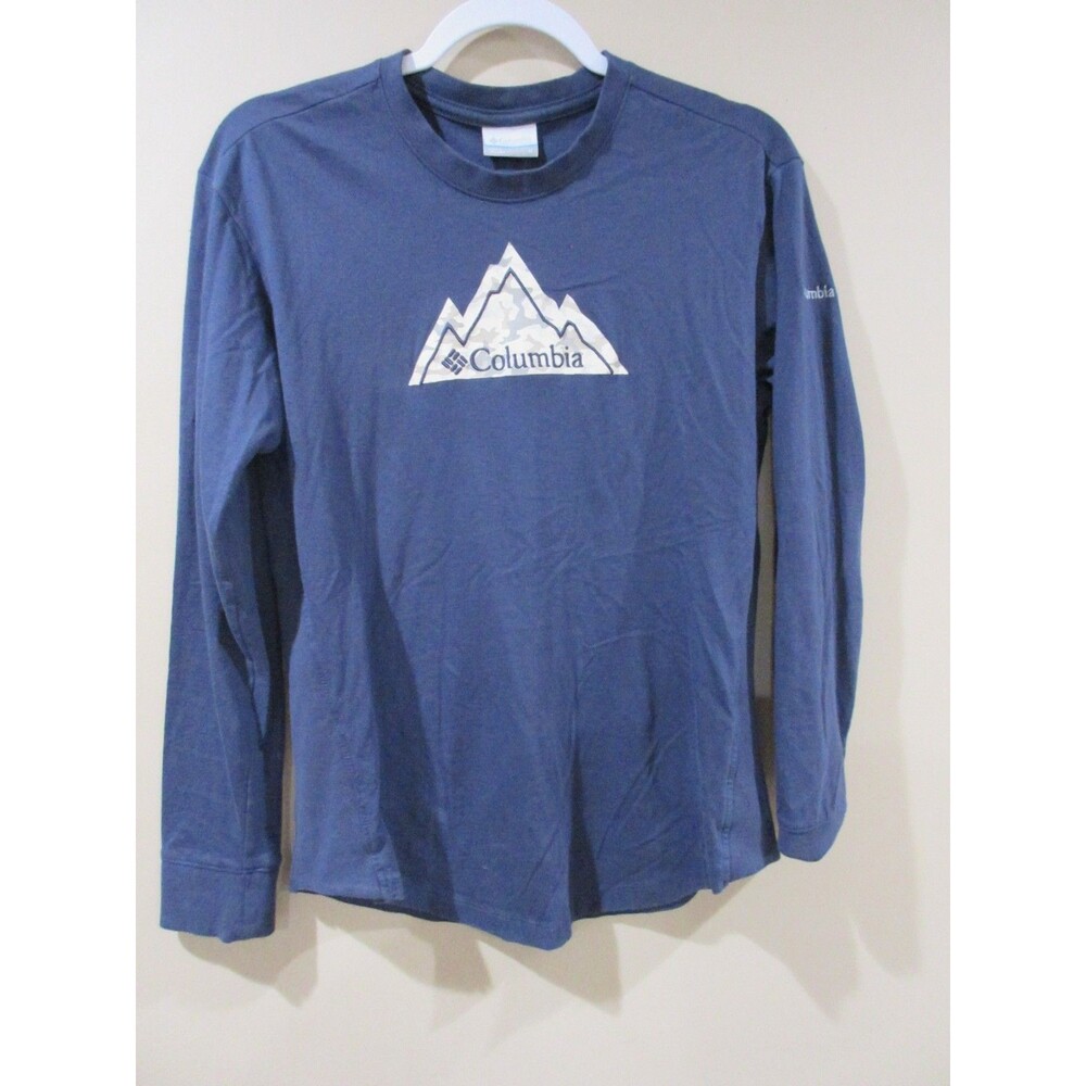 Columbia Shirt Women M Blue Long Sleeve Pullover Mountain Embroidered Outdoor